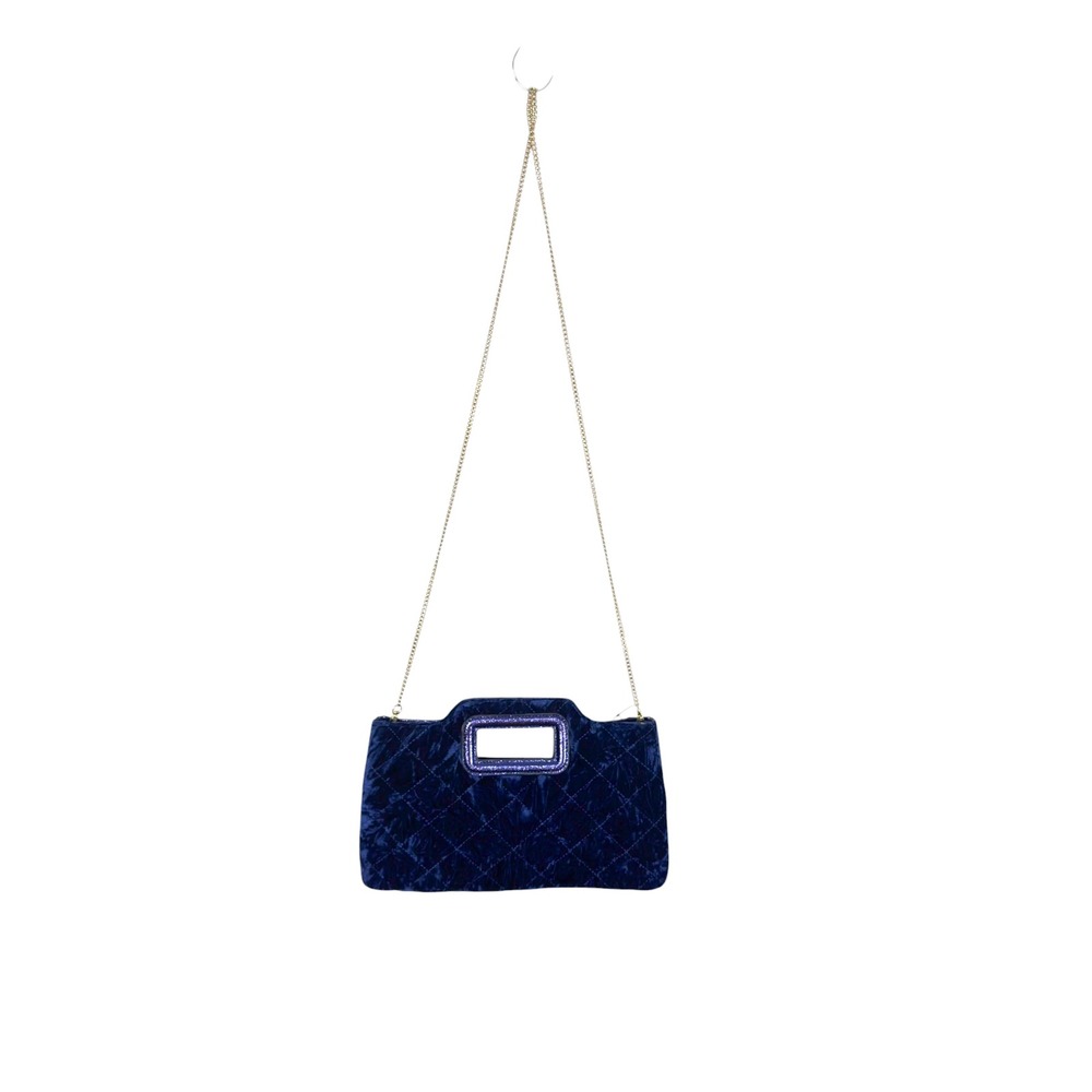 INC Judithh Clutch OS Sapphire Blue Quilted Velvet Chain Strap Glam Evening Bag